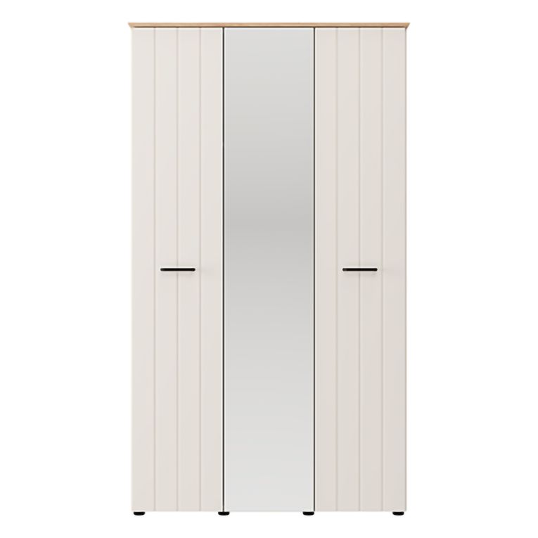 Guardaroba 3 Ante Bianco Crema Marrone Rovere 4 Ripiani Appendiabiti 117x54 cm, Apertura Battente - Bhakta