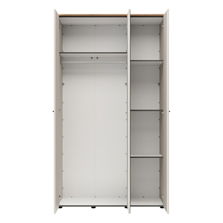 Guardaroba 3 Ante Bianco Crema Marrone Rovere 4 Ripiani Appendiabiti 117x54 cm, Apertura Battente - Bhakta