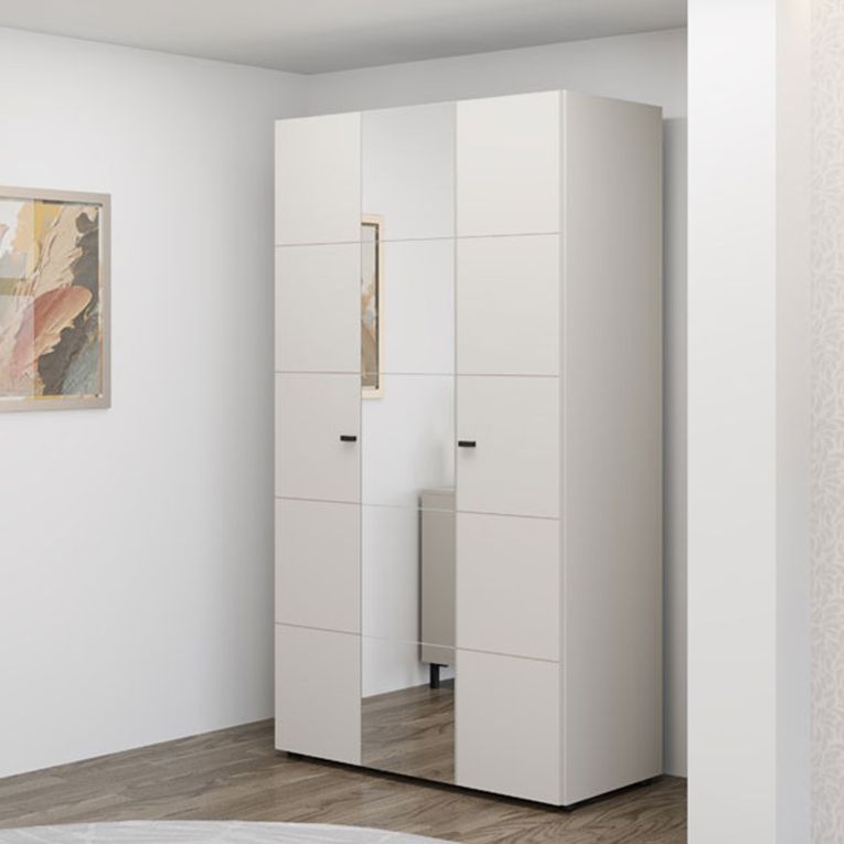 Guardaroba 3 Ante Bianco Crema Nero Appendiabiti 4 Ripiani 117x52 cm, 3 Ante - Ouarza