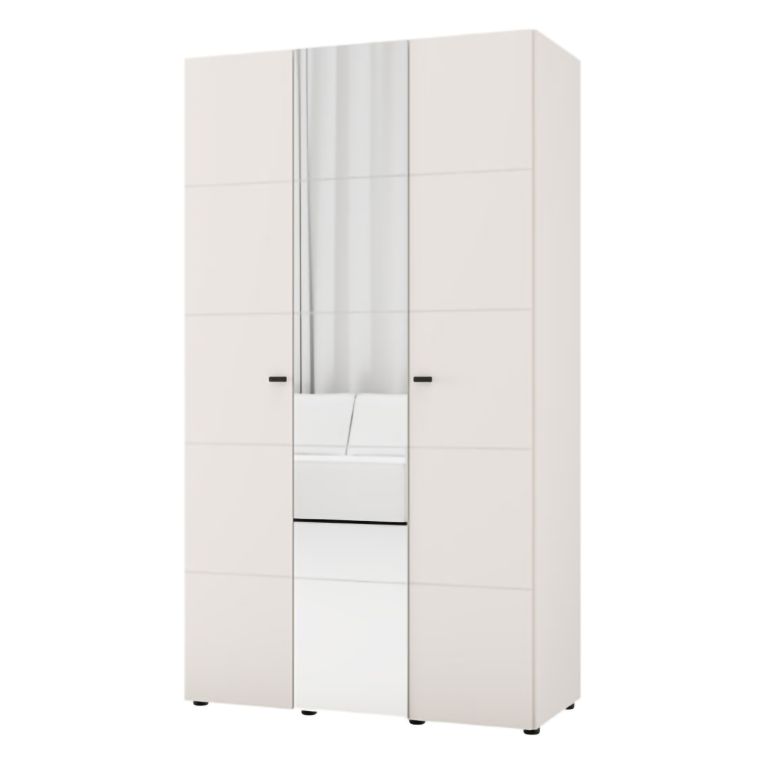 Guardaroba 3 Ante Bianco Crema Nero Appendiabiti 4 Ripiani 117x52 cm, 3 Ante - Ouarza