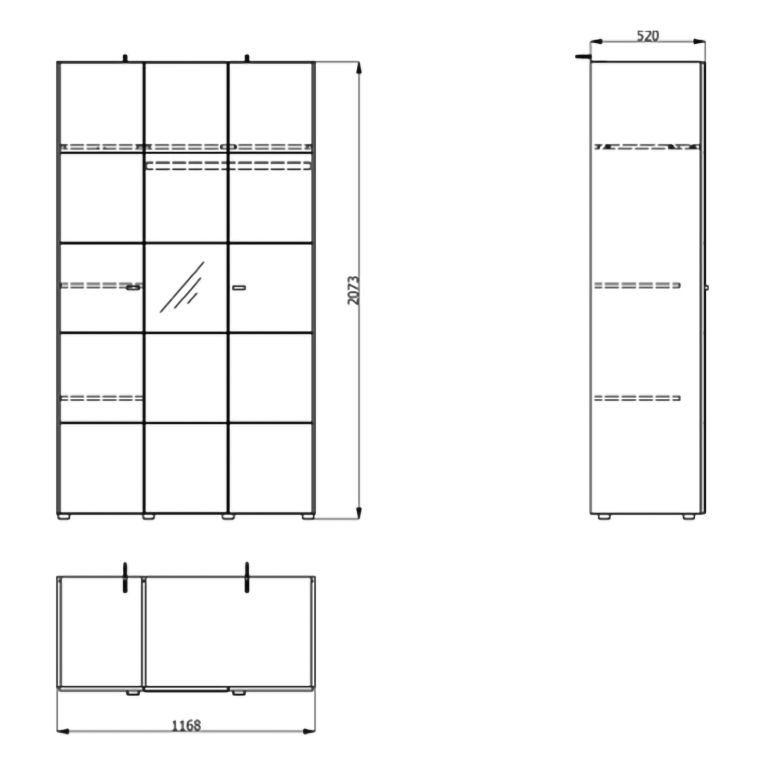 Guardaroba 3 Ante Bianco Crema Nero Appendiabiti 4 Ripiani 117x52 cm, 3 Ante - Ouarza