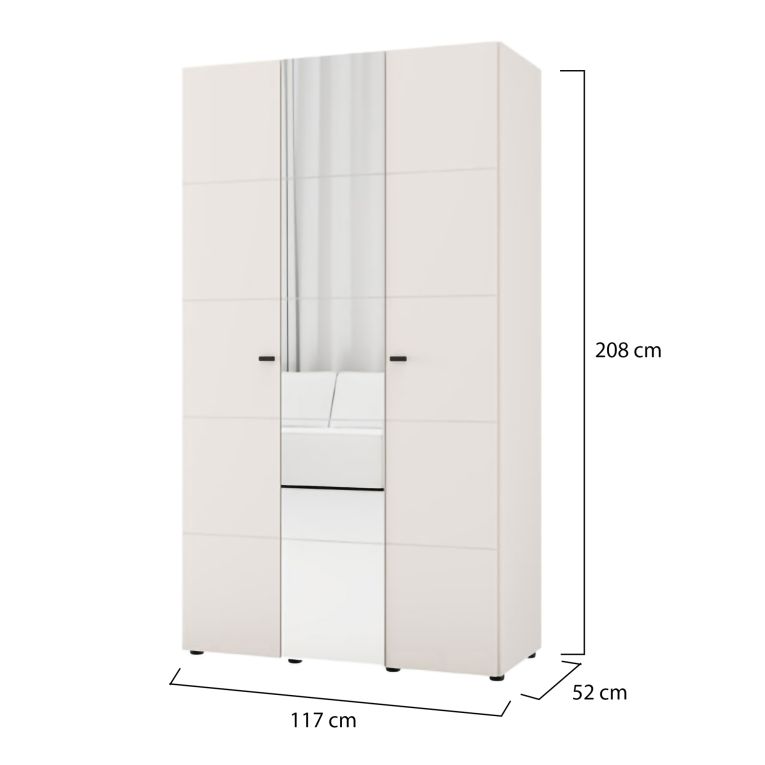 Guardaroba 3 Ante Bianco Crema Nero Appendiabiti 4 Ripiani 117x52 cm, 3 Ante - Ouarza