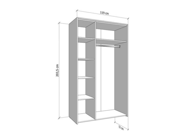 Guardaroba 3 Ante Bianco Grigio Cemento Appendiabiti 5 Ripiani 119x53 cm, 3 Ante - Lavagno