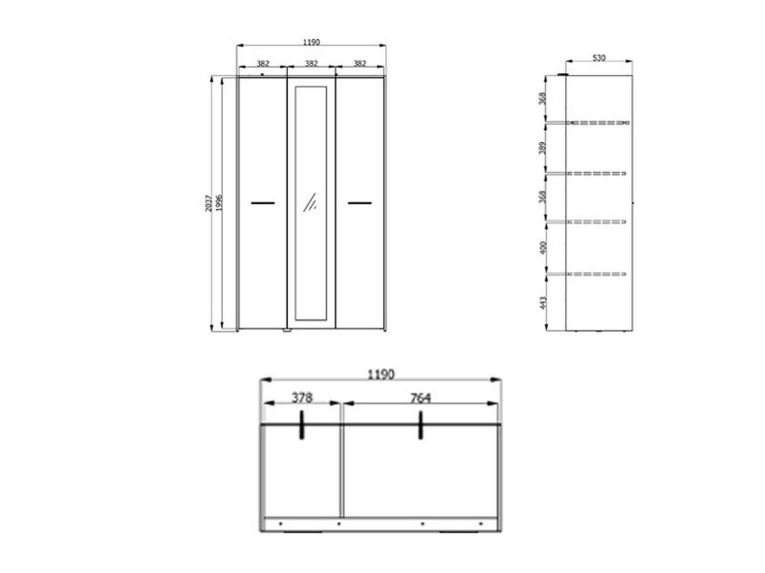 Guardaroba 3 Ante Bianco Grigio Cemento Appendiabiti 5 Ripiani 119x53 cm, 3 Ante - Lavagno