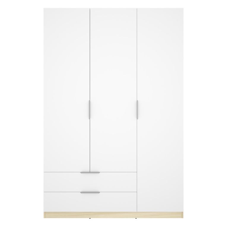 Guardaroba 3 Ante Bianco Marrone Rovere Appendiabiti 2 Cassetti 51x137 cm, 3 Ripiani - Mayos