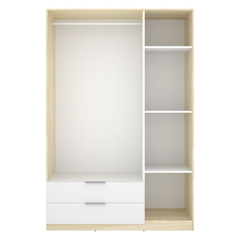 Guardaroba 3 Ante Bianco Marrone Rovere Appendiabiti 2 Cassetti 51x137 cm, 3 Ripiani - Mayos