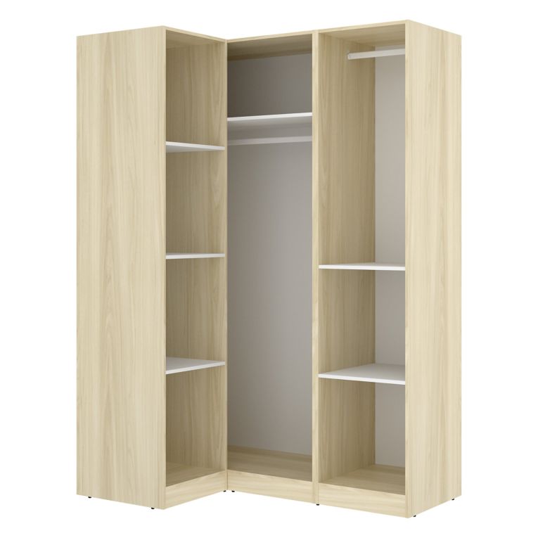 Guardaroba 3 Ante Bianco Marrone Rovere Appendiabiti Cassetti 95x142 cm, 6 Ripiani - Reeves