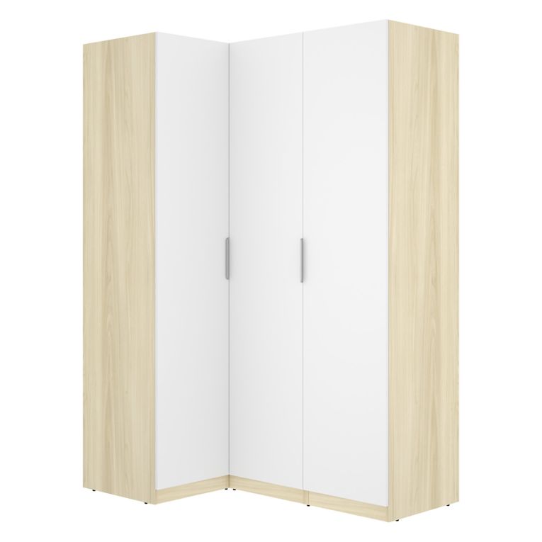 Guardaroba 3 Ante Bianco Marrone Rovere Appendiabiti Cassetti 95x142 cm, 6 Ripiani - Reeves