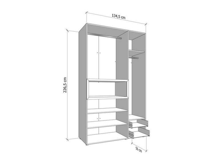 Guardaroba 3 Ante Bianco Marrone Rovere Nodi Appendiabiti 2 Cassetti 134.5x56 cm, 6 Ripiani - Pianezze