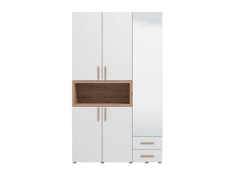 Guardaroba 3 Ante Bianco Marrone Rovere Nodi Appendiabiti 2 Cassetti 134.5x56 cm, 6 Ripiani - Pianezze