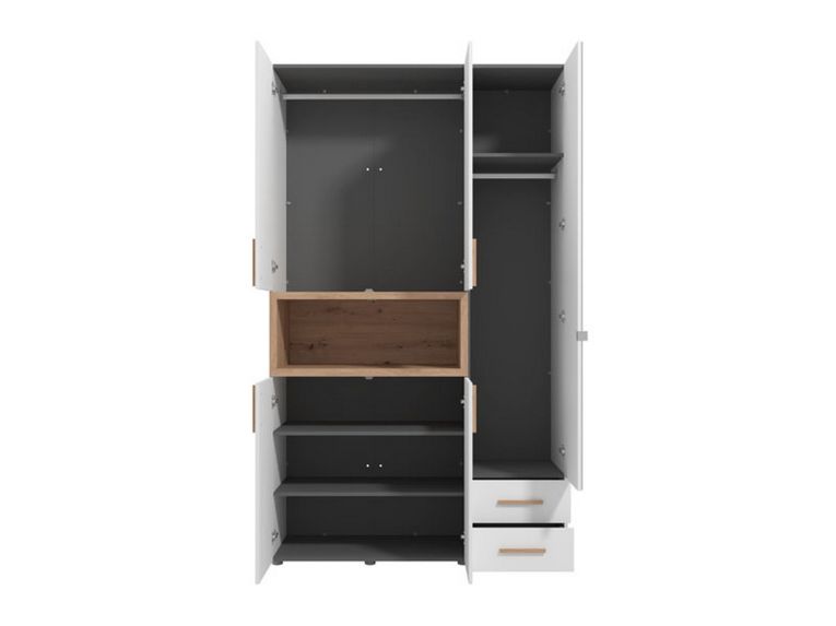 Guardaroba 3 Ante Bianco Marrone Rovere Nodi Appendiabiti 2 Cassetti 134.5x56 cm, 6 Ripiani - Pianezze