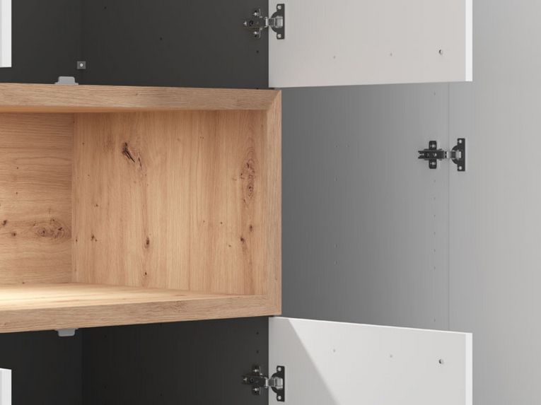 Guardaroba 3 Ante Bianco Marrone Rovere Nodi Appendiabiti 2 Cassetti 134.5x56 cm, 6 Ripiani - Pianezze