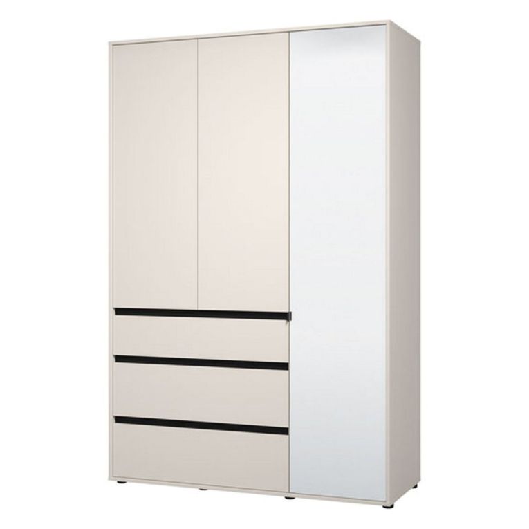 Guardaroba 3 Ante Bianco Nero 4 Ripiani 3 Cassetti 138x55 cm, Appendiabiti - Ilbonoo