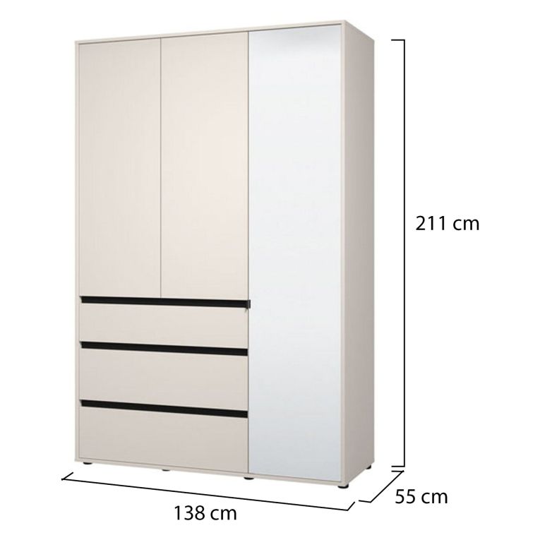 Guardaroba 3 Ante Bianco Nero 4 Ripiani 3 Cassetti 138x55 cm, Appendiabiti - Ilbonoo