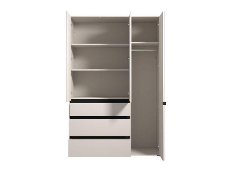 Guardaroba 3 Ante Bianco Nero 4 Ripiani 3 Cassetti 138x55 cm, Appendiabiti - Ilbonoo
