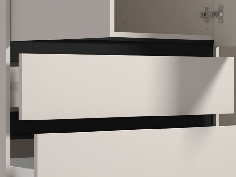 Guardaroba 3 Ante Bianco Nero 4 Ripiani 3 Cassetti 138x55 cm, Appendiabiti - Ilbonoo