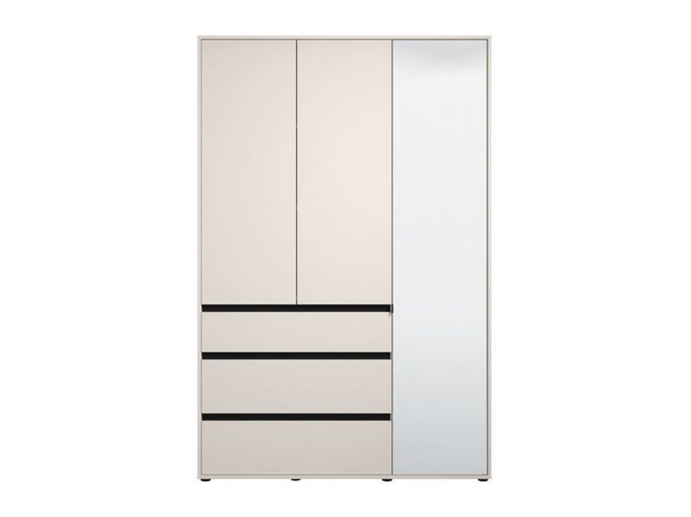 Guardaroba 3 Ante Bianco Nero 4 Ripiani 3 Cassetti 138x55 cm, Appendiabiti - Ilbonoo