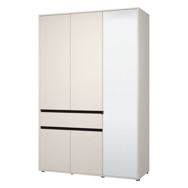 Guardaroba 3 Ante Bianco Nero 5 Ripiani un Cassetto 138x54.5 cm, Appendiabiti - Ilbono
