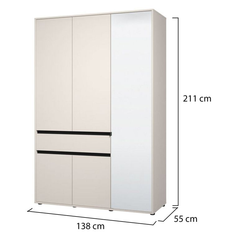 Guardaroba 3 Ante Bianco Nero 5 Ripiani un Cassetto 138x54.5 cm, Appendiabiti - Ilbono
