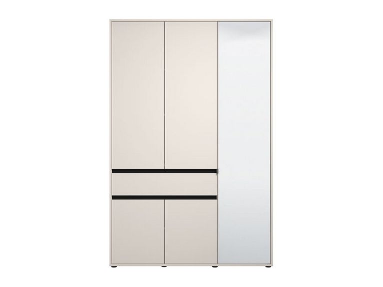 Guardaroba 3 Ante Bianco Nero 5 Ripiani un Cassetto 138x54.5 cm, Appendiabiti - Ilbono