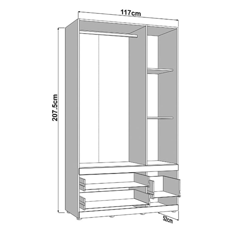 Guardaroba 3 Ante Bianco Opaco Marrone Rovere Nodi Appendiabiti 3 Cassetti 117x52 cm, 2 Ripiani - Yelapa