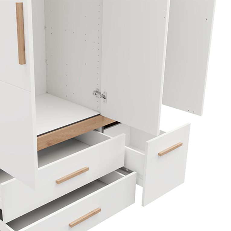 Guardaroba 3 Ante Bianco Opaco Marrone Rovere Nodi Appendiabiti 3 Cassetti 117x52 cm, 2 Ripiani - Yelapa