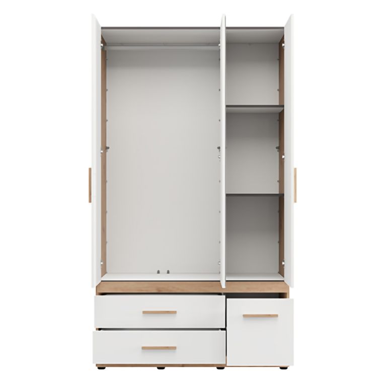Guardaroba 3 Ante Bianco Opaco Marrone Rovere Nodi Appendiabiti 3 Cassetti 117x52 cm, 2 Ripiani - Yelapa