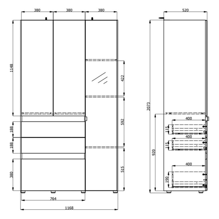 Guardaroba 3 Ante Bianco Opaco Marrone Rovere Nodi Appendiabiti 3 Cassetti 117x52 cm, 4 Ripiani - Zuccare