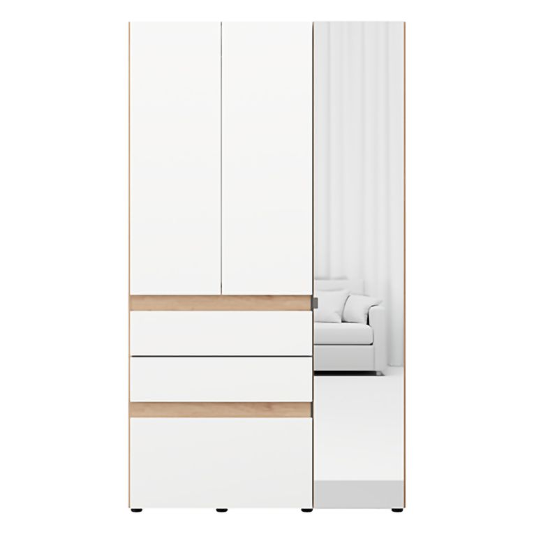 Guardaroba 3 Ante Bianco Opaco Marrone Rovere Nodi Appendiabiti 3 Cassetti 117x52 cm, 4 Ripiani - Zuccare