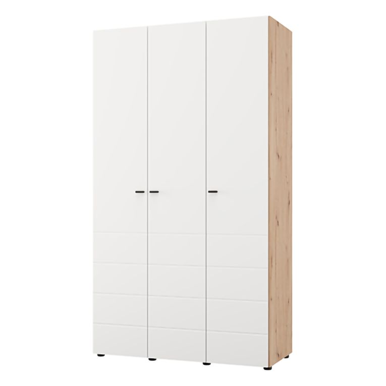 Guardaroba 3 Ante Bianco Opaco Marrone Rovere Nodi Appendiabiti 4 Ripiani 117x52 cm, 3 Ante - Ronco
