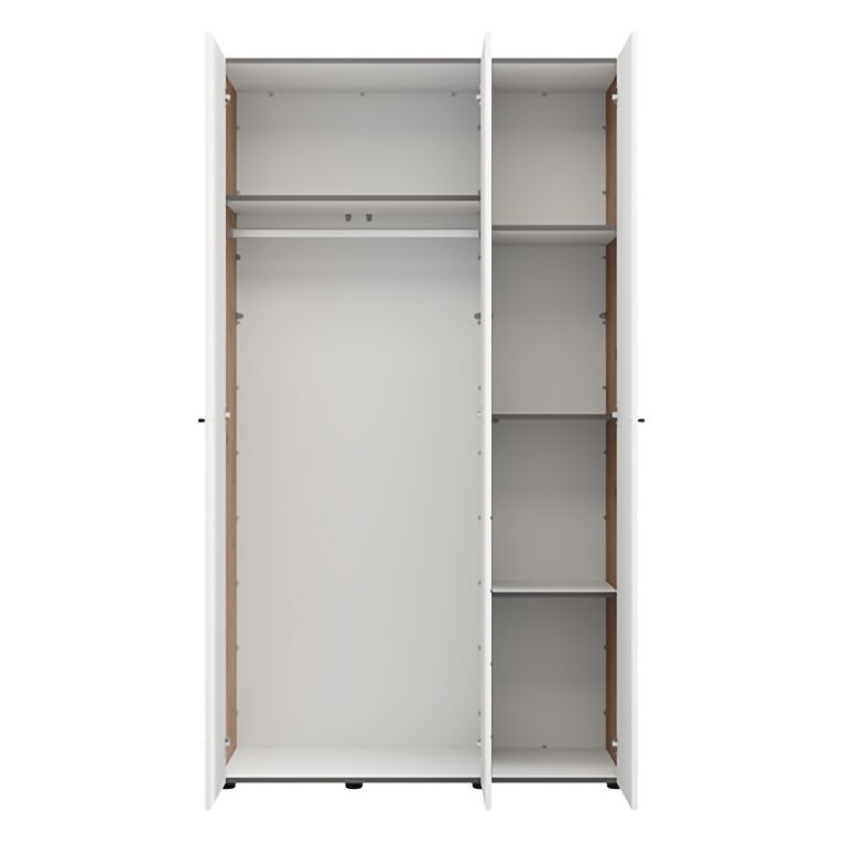 Guardaroba 3 Ante Bianco Opaco Marrone Rovere Nodi Appendiabiti 4 Ripiani 117x52 cm, 3 Ante - Ronco