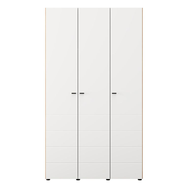 Guardaroba 3 Ante Bianco Opaco Marrone Rovere Nodi Appendiabiti 4 Ripiani 117x52 cm, 3 Ante - Ronco