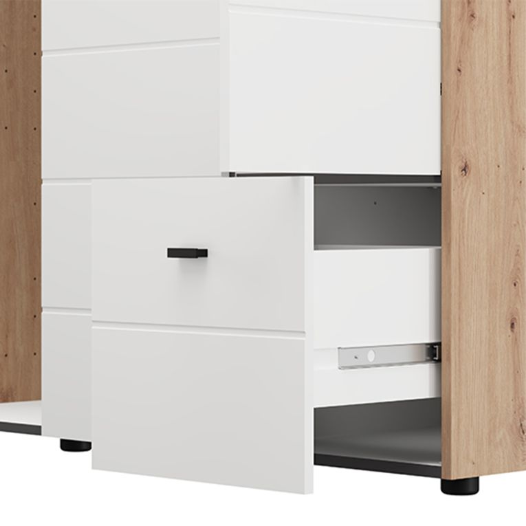 Guardaroba 3 Ante Bianco Opaco Marrone Rovere Nodi Appendiabiti un Cassetto 117x52 cm, 4 Ripiani - Serram