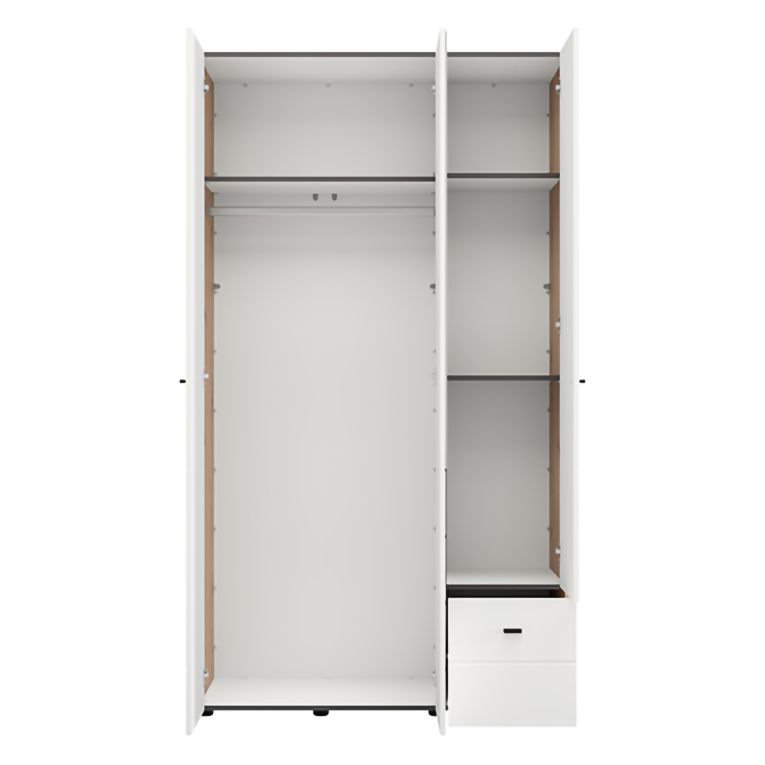 Guardaroba 3 Ante Bianco Opaco Marrone Rovere Nodi Appendiabiti un Cassetto 117x52 cm, 4 Ripiani - Serram