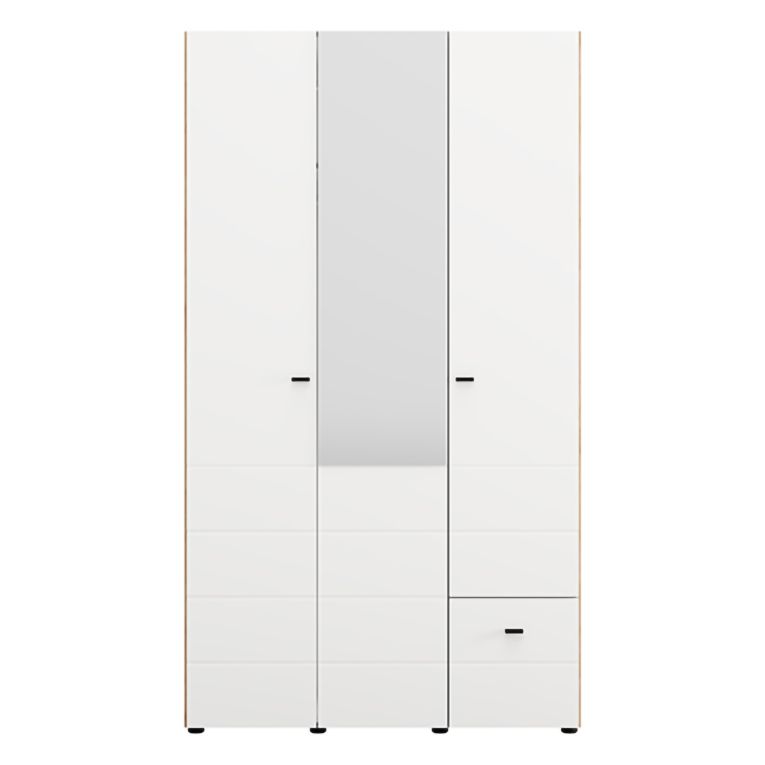 Guardaroba 3 Ante Bianco Opaco Marrone Rovere Nodi Appendiabiti un Cassetto 117x52 cm, 4 Ripiani - Serram