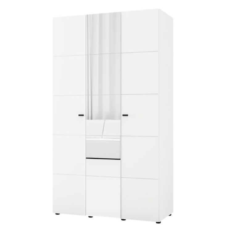 Guardaroba 3 Ante Bianco Opaco Nero Appendiabiti 4 Ripiani 117x52 cm, 3 Ante - Ouarza