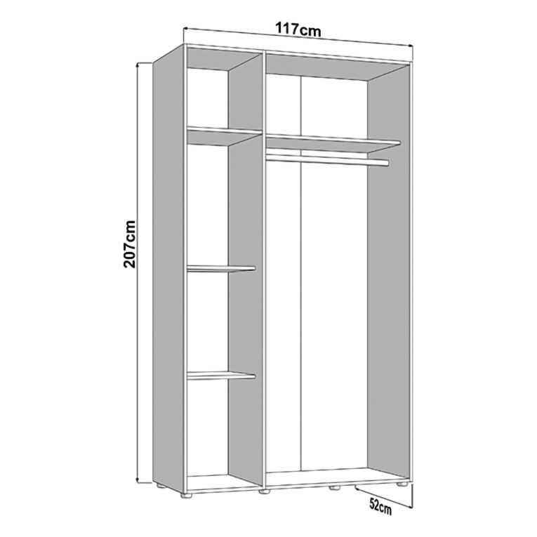 Guardaroba 3 Ante Bianco Opaco Nero Appendiabiti 4 Ripiani 117x52 cm, 3 Ante - Ouarza