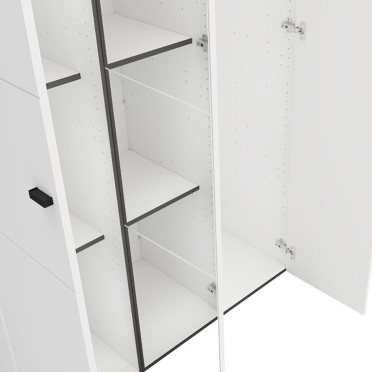 Guardaroba 3 Ante Bianco Opaco Nero Appendiabiti 4 Ripiani 117x52 cm, 3 Ante - Ouarza
