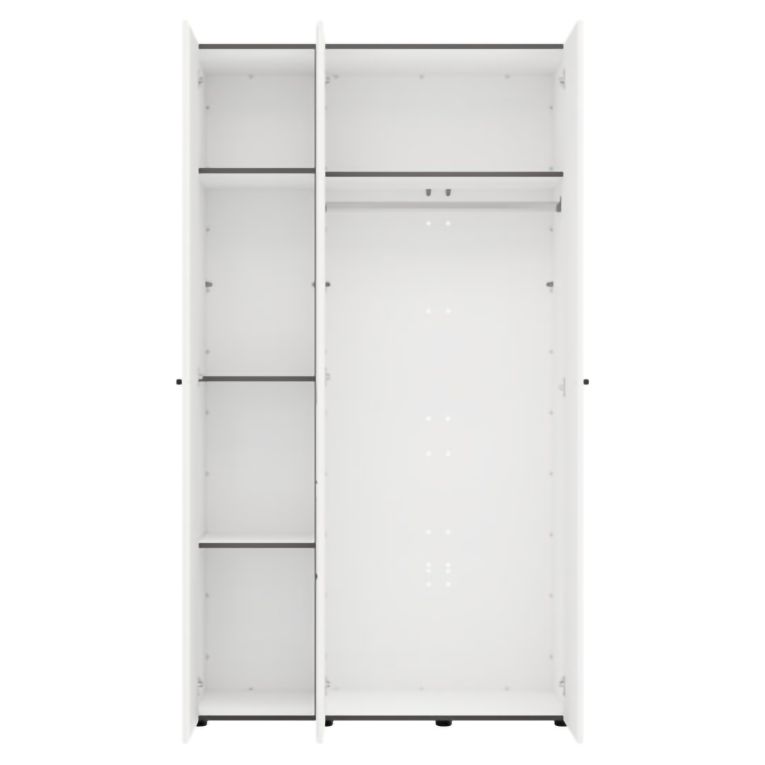 Guardaroba 3 Ante Bianco Opaco Nero Appendiabiti 4 Ripiani 117x52 cm, 3 Ante - Ouarza