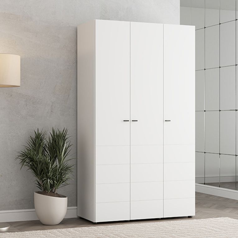 Guardaroba 3 Ante Bianco Opaco Nero Appendiabiti 4 Ripiani 117x52 cm, 3 Ante - Ronco