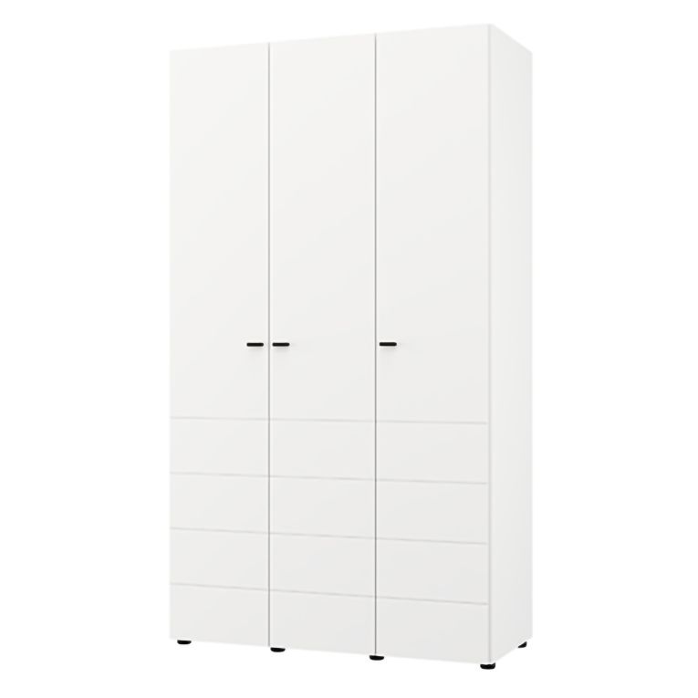 Guardaroba 3 Ante Bianco Opaco Nero Appendiabiti 4 Ripiani 117x52 cm, 3 Ante - Ronco