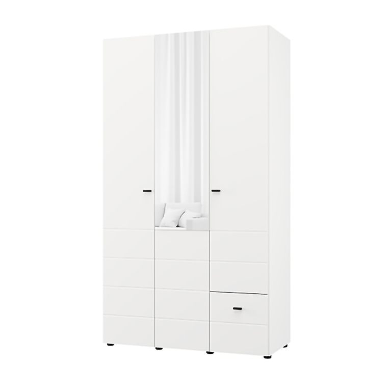 Guardaroba 3 Ante Bianco Opaco Nero Appendiabiti un Cassetto 117x52 cm, 4 Ripiani - Serram