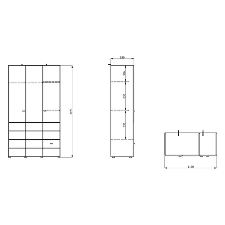 Guardaroba 3 Ante Bianco Opaco Nero Appendiabiti un Cassetto 117x52 cm, 4 Ripiani - Serram