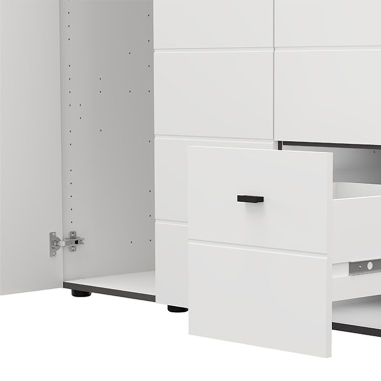 Guardaroba 3 Ante Bianco Opaco Nero Appendiabiti un Cassetto 117x52 cm, 4 Ripiani - Serram