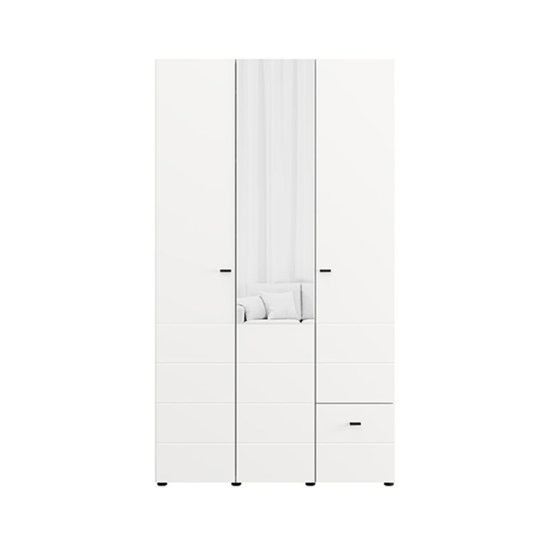 Guardaroba 3 Ante Bianco Opaco Nero Appendiabiti un Cassetto 117x52 cm, 4 Ripiani - Serram