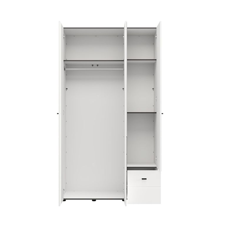 Guardaroba 3 Ante Bianco Opaco Nero Appendiabiti un Cassetto 117x52 cm, 4 Ripiani - Serram