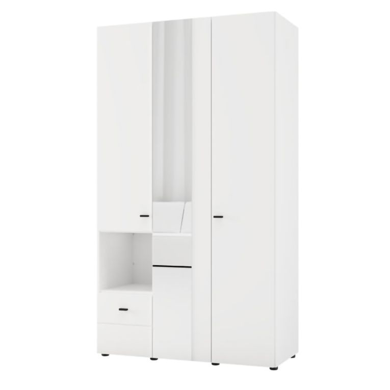Guardaroba 3 Ante Bianco Opaco Nero Appendiabiti un Cassetto 117x52 cm, 5 Ripiani - Patzcu