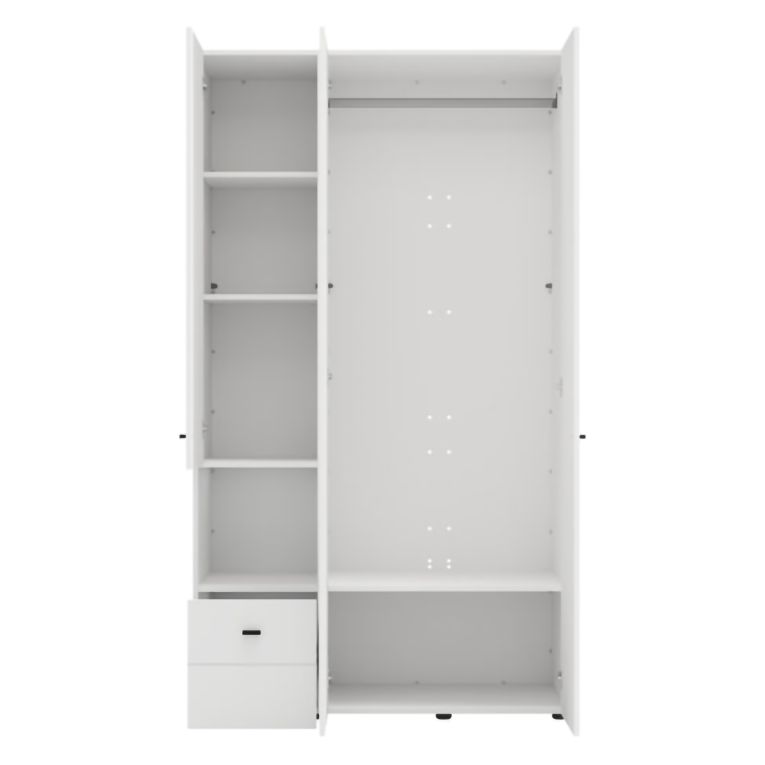 Guardaroba 3 Ante Bianco Opaco Nero Appendiabiti un Cassetto 117x52 cm, 5 Ripiani - Patzcu