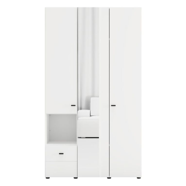 Guardaroba 3 Ante Bianco Opaco Nero Appendiabiti un Cassetto 117x52 cm, 5 Ripiani - Patzcu