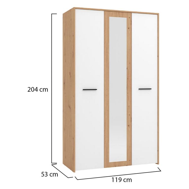 Guardaroba 3 Ante Bianco Rovere Nodi Marrone Appendiabiti 5 Ripiani 119x53 cm, 7 Vani - Lavagno